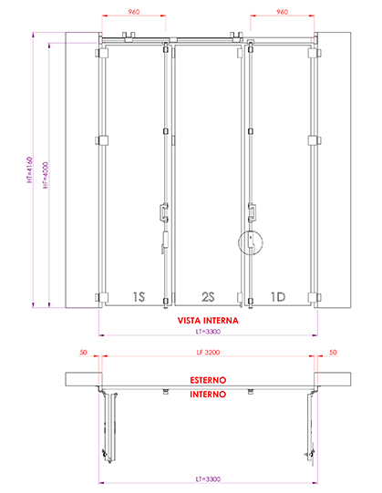 Example of measuring diagram for Adone 2+1 folding door configuration