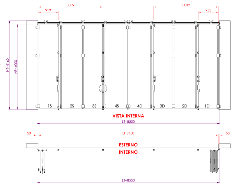 8 panel industrial folding door arrangement