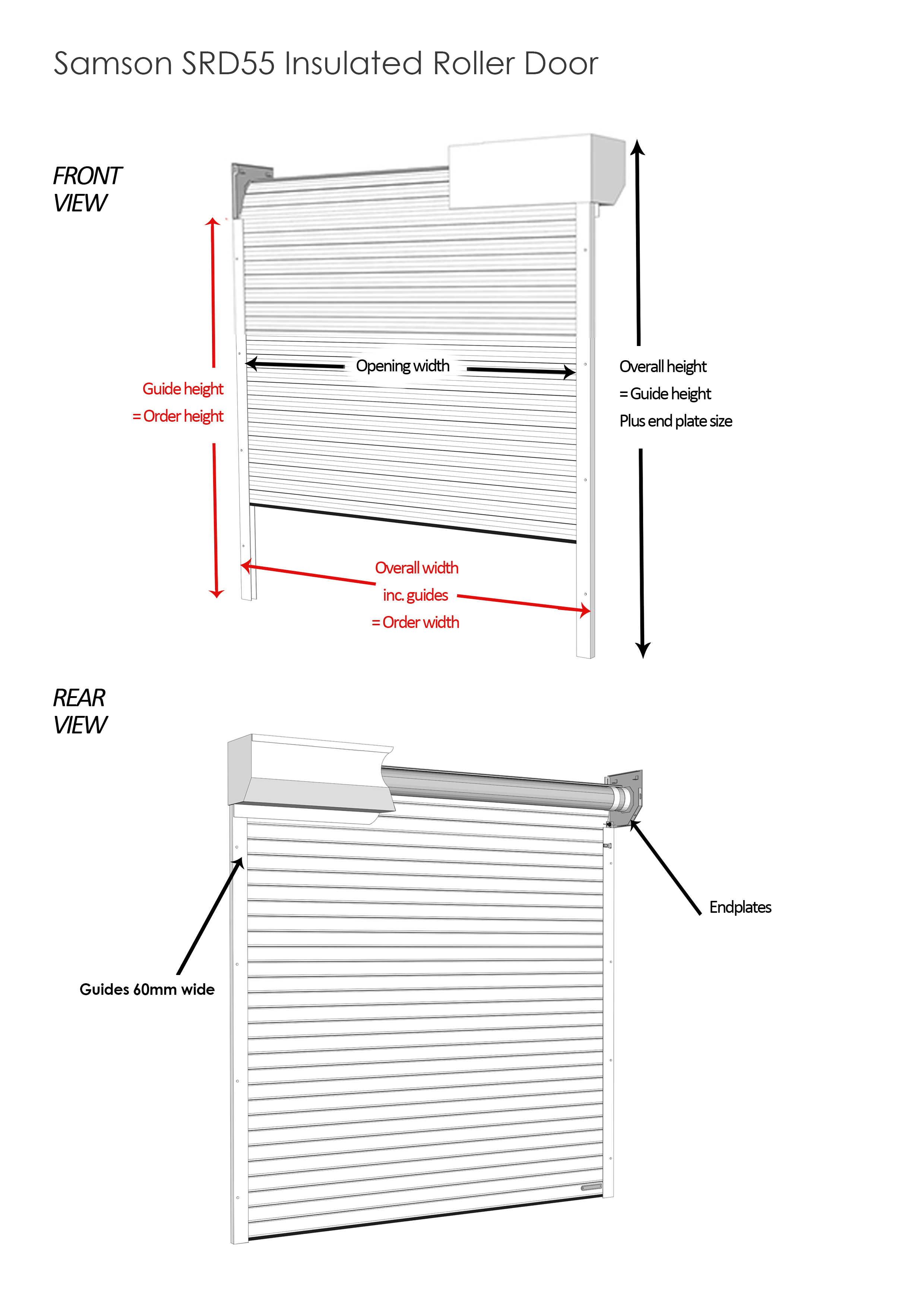 Measuring guide for Samson SRD55 insulated electric roller door
