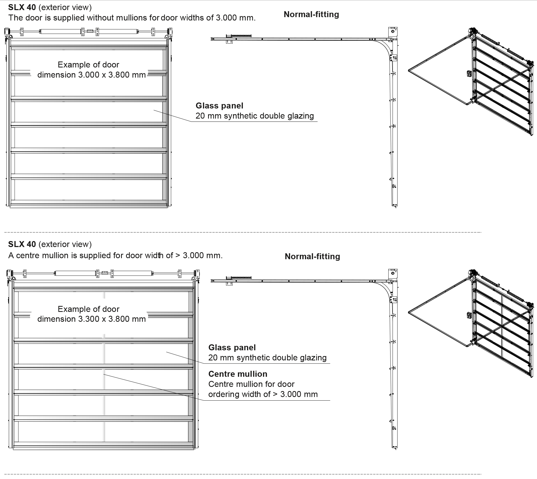Sectional door glazing options for Teckentrup SLX 40