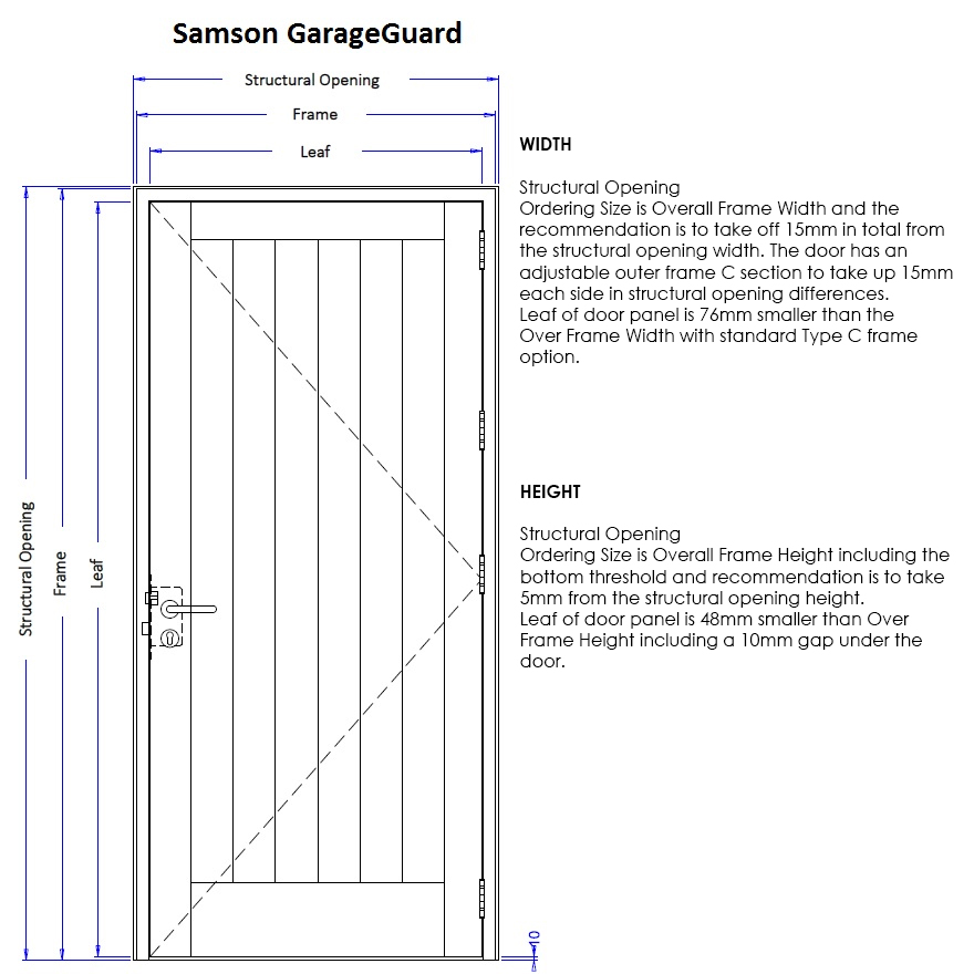 Garage Guard security steel doorset line drawing